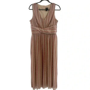 Taylor Women's Pink Sleeveless V-Neck Metallic Lined Maxi Dress Size 12